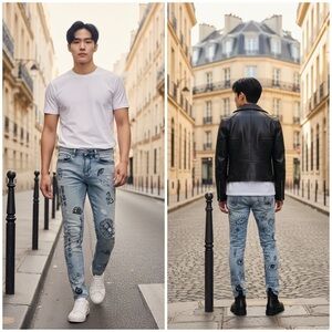 Ninth Hall Rogue Printed Graffiti 30x31 Light Wash Skinny Jeans Statement